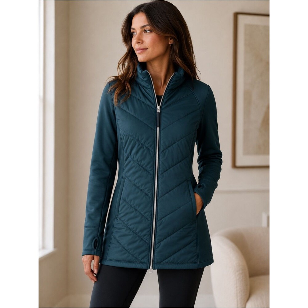 Fila Sport Quilted Athleisure Jacket Coastal Grandmother Activewear Zip Up
